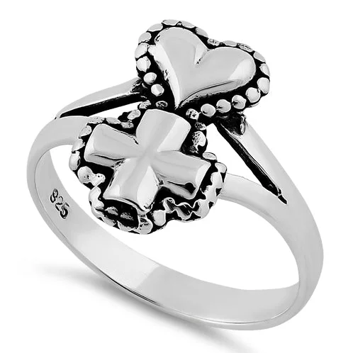 Ladies personalized ring-Sterling Silver Cross Heart Ring