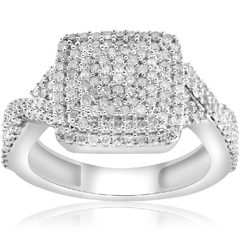 Ladies radiant cut engagement ring-Pompeii3 10k White Gold 5/8 Ct TDW Cushion Halo Interwoven Diamond Engagement Ring