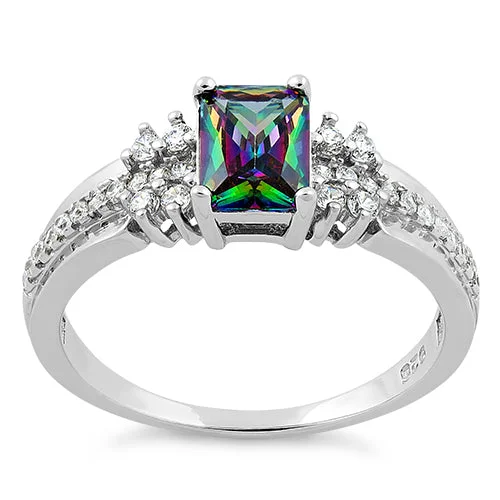 Ladies stackable silver rings-Sterling Silver Rainbow Topaz Cubic Zirconia Ring