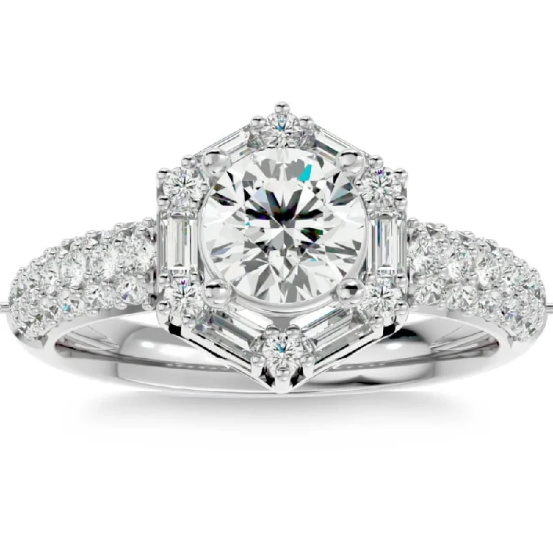 Ladies unique wedding engagement ring-1 1/2Ct Diamond & Moissanite Accent Engagement Ring in Gold