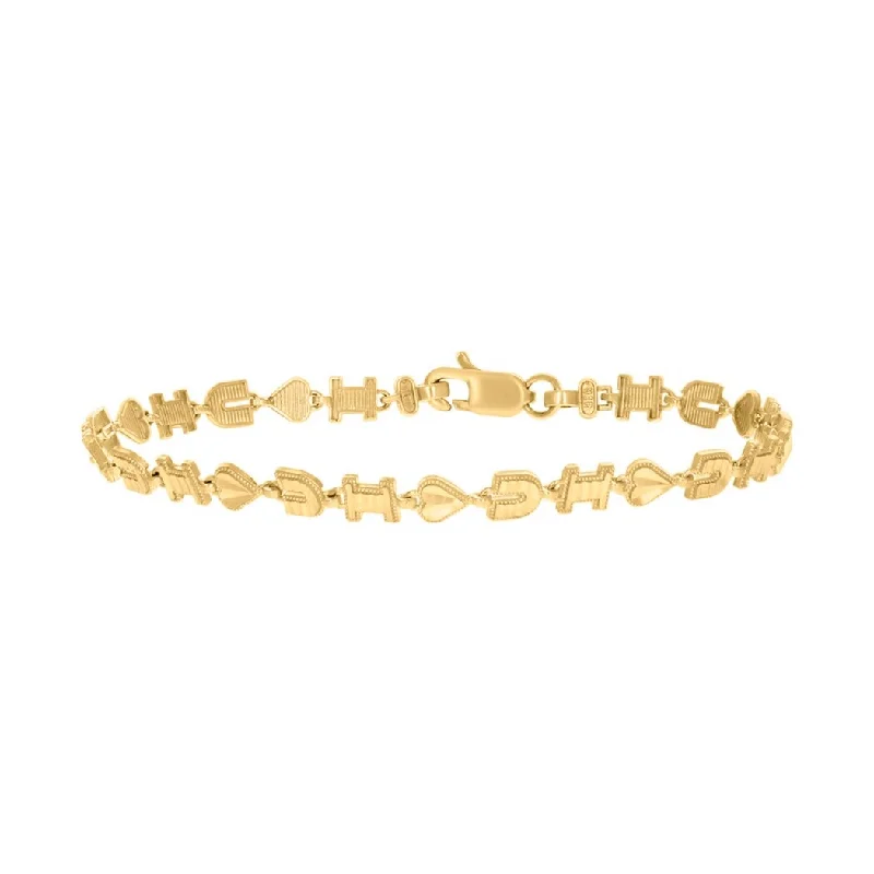 Ladies bangles for weddings-Curata 10k Yellow Gold 8" 4.8mm Womens I Love U Heart Link Bracelet