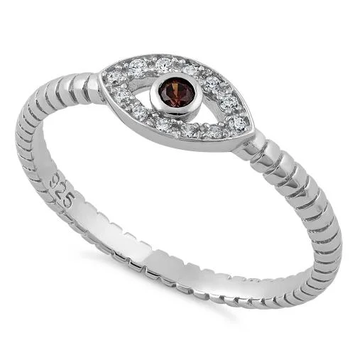 Ladies vintage gold ring-Sterling Silver Brown Stone Evil Eye CZ Ring