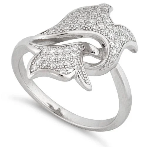 Ladies pearl ring-Sterling Silver Dolphin Pave CZ Ring