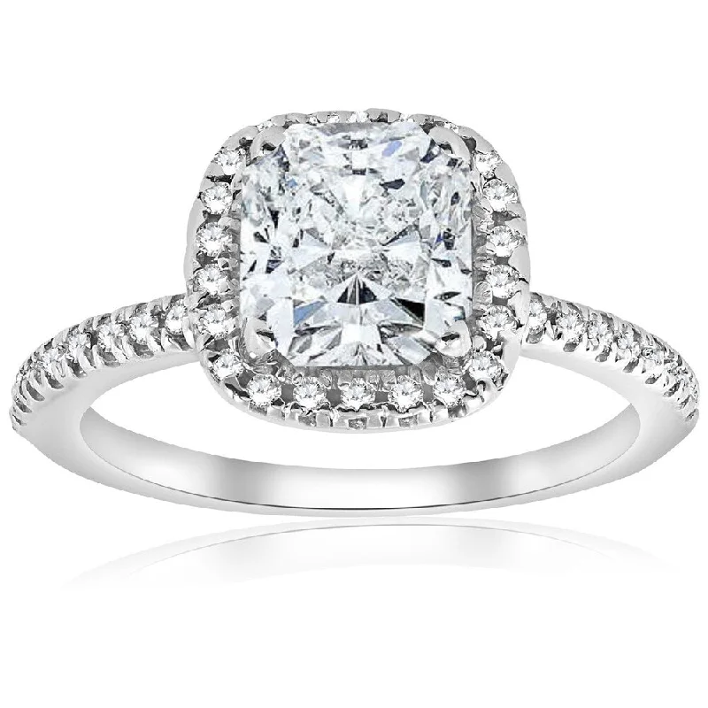 Ladies engagement ring with round diamond-Pompeii3 14k White Gold 2 1/3ct TDW Clarity Enhanced Diamond Cushion-but Halo Engagement Ring