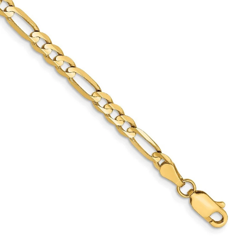 Ladies infinity bangle-Curata 14k Yellow Gold 4mm Concave Open Figaro Chain Bracelet Options: 7" 8"