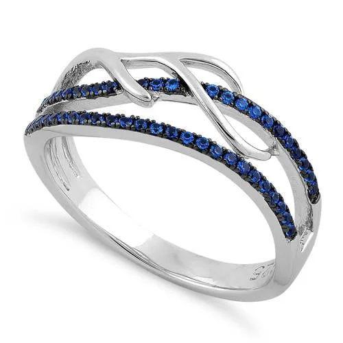 Ladies gold wedding band-Sterling Silver Vines Freeform Blue Sapphire CZ Ring