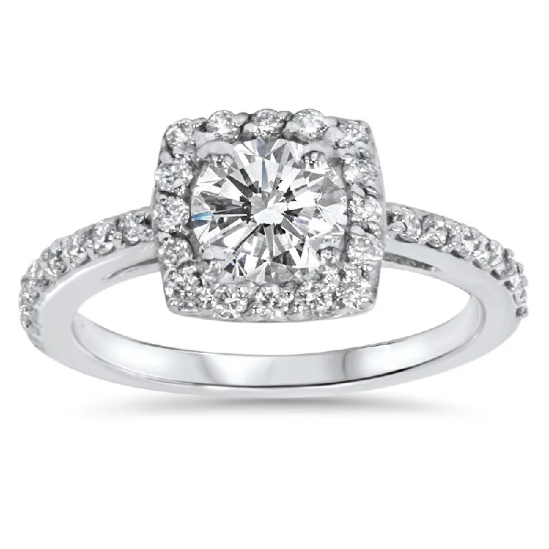 Ladies timeless engagement ring-14k White Gold 1ct TDW Halo Diamond Engagement Ring