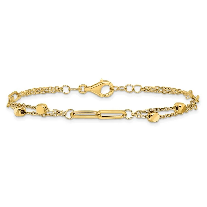 Ladies colorful bracelet-Curata 14k Yellow Gold 7" Polished Paperclip Link With Bead Chain Bracelet