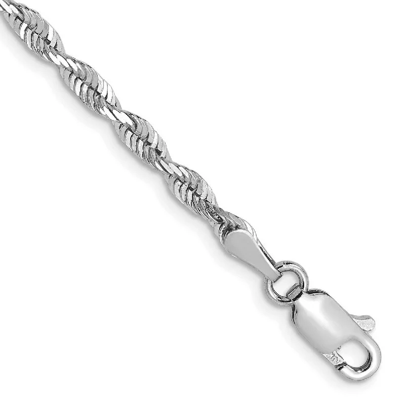 Ladies wedding bangle-Curata 10k White Gold 2.75mm Sparkle Cut Lightweight Rope Chain Bracelet Options: 7" 8"