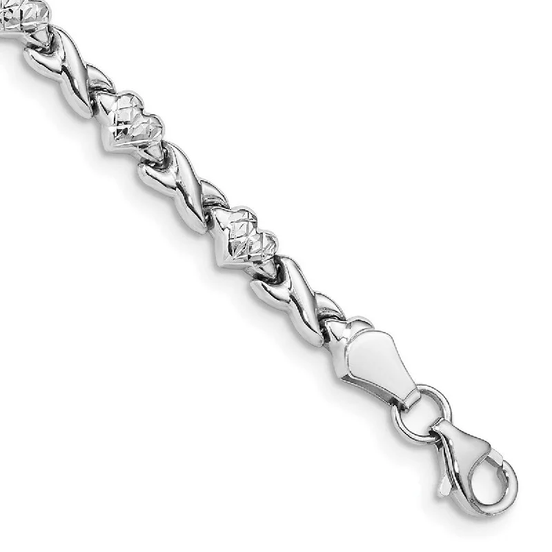 Ladies classic bracelet-Curata 10k White Gold 7" Polished Heart and X Stampato Bracelet