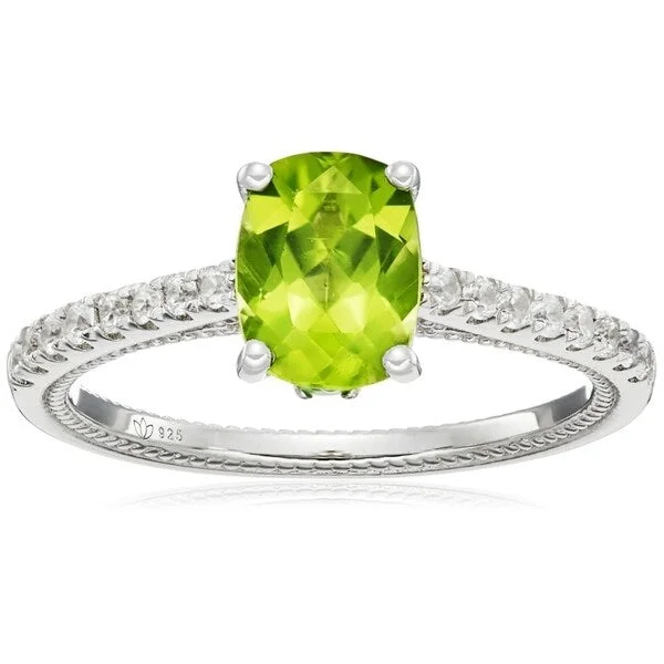 Ladies square engagement ring-Ster Silver Peridot, Tsavorite, White Zircon Engagement Ring, Sz 7 - Green