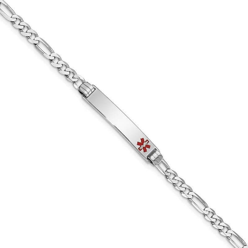 Ladies classic bangle-Curata 14k White Gold 7" or 8" 5.2mm Engravable Medical Red Enamel Figaro Link ID Bracelet