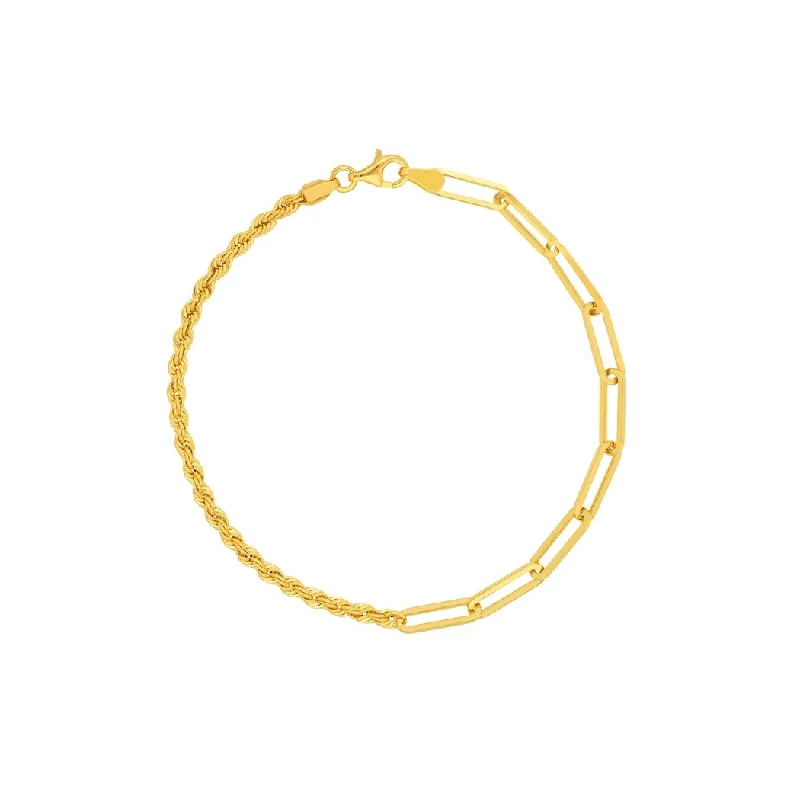 Ladies minimalist gold bracelet-Curata 14k Yellow Gold 7.5" 5mm Double Duty Paperclip and Rope Chain Bracelet