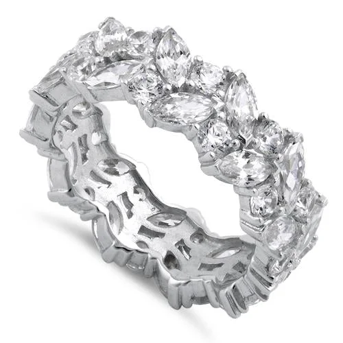 Ladies sterling silver eternity ring-Sterling Silver Eternity Round and Marquise Clear CZ Ring