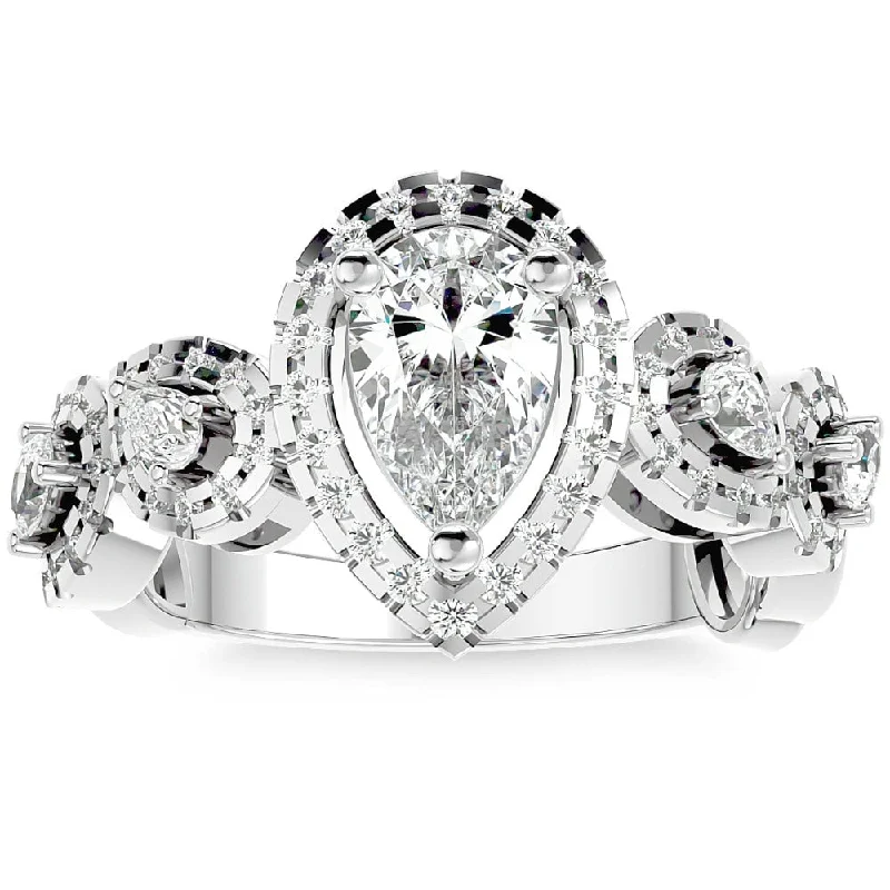 Ladies cushion cut engagement ring-1 1/2Ct Diamond & Moissanite Halo Engagement Ring in Gold