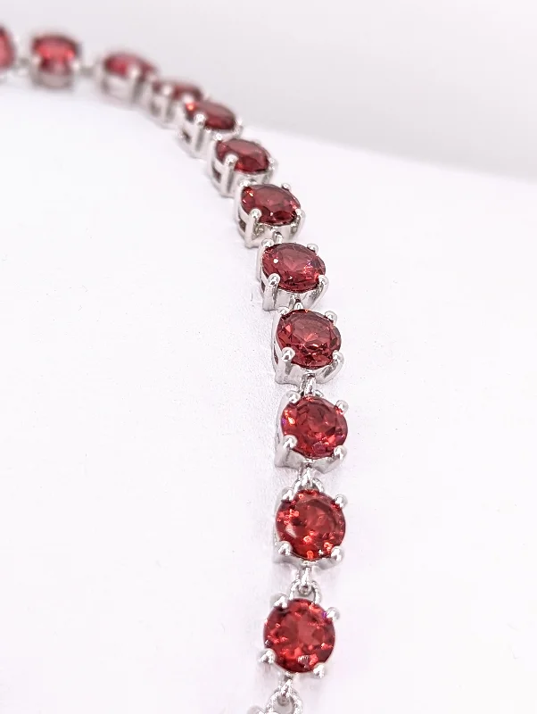 Ladies wedding bracelet set-silver round cut natural garnet bracelet 9in