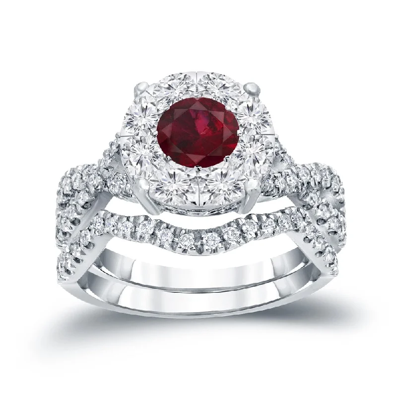 Ladies engagement ring with two-tone design-14k Gold 1/3ct Ruby and 7/8ct TDW Diamond Braided Infinity Engagement Ring Set by Auriya