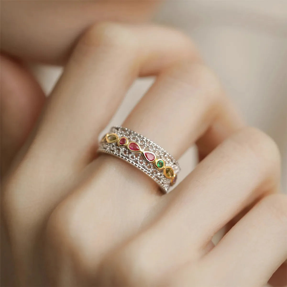 Ladies vintage diamond ring-Classic Style Oval Brass Plating White Gold Plated Open Rings