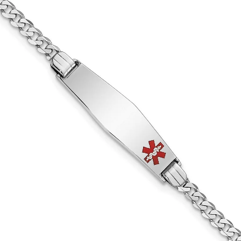 Ladies engraved bracelet-Curata 14k White Gold 7" or 8" 8.2mm Engravable Medical Red Enamel Curb Link ID Bracelet