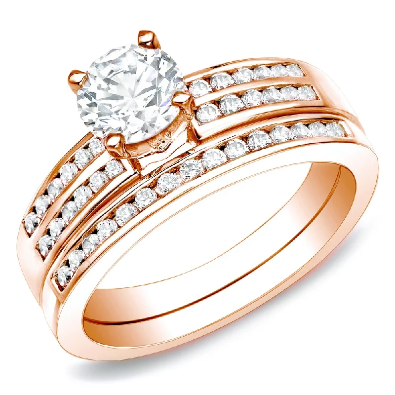 Ladies radiant cut engagement ring-Auriya 14k Rose Gold 1ctw Round Diamond Engagement Ring Set