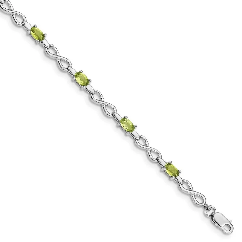 Ladies gemstone bangles-Curata 925 Sterling Silver Polished Fancy Lobster Closure Peridot and Diamond Bracelet