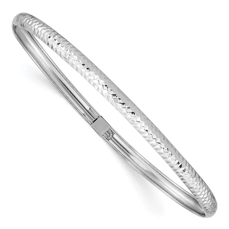 Ladies sterling silver bracelet-Curata 14k White Gold 7" 4mm Wide Textured Slip-on Bangle Bracelet