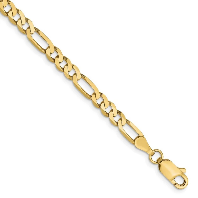 Ladies chain bracelet-Curata 10k Yellow Gold 4mm Flat Figaro Chain Bracelet Options: 7" 8"