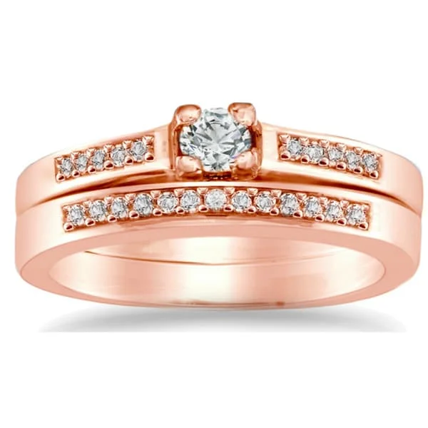 Ladies diamond engagement ring with matching band-Auriya 10k Rose Gold 1/4ctw Round Diamond Engagement Ring Set