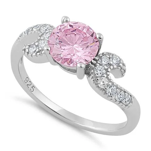 Ladies emerald ring-Sterling Silver Round Pink CZ Ring