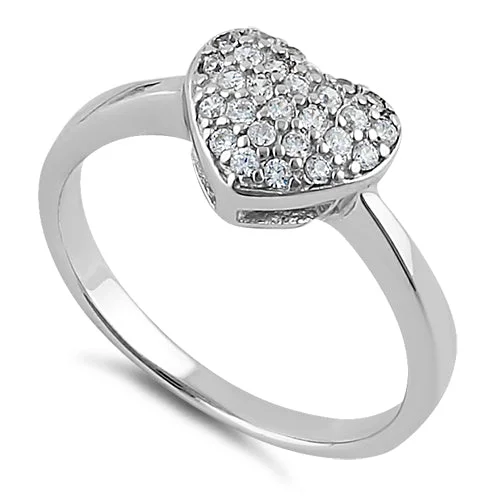 Ladies engagement ring with sapphire-Sterling Silver Clear CZ Heart Shape Ring