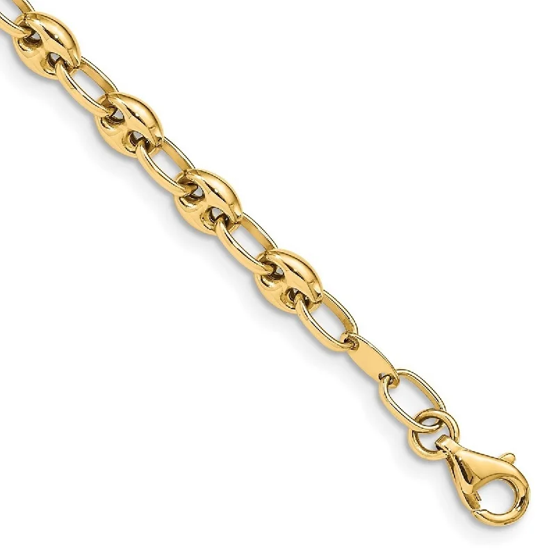 Ladies handmade gold bracelet-Curata 14k Yellow Gold Polished Link Bracelet 7.5 Inch