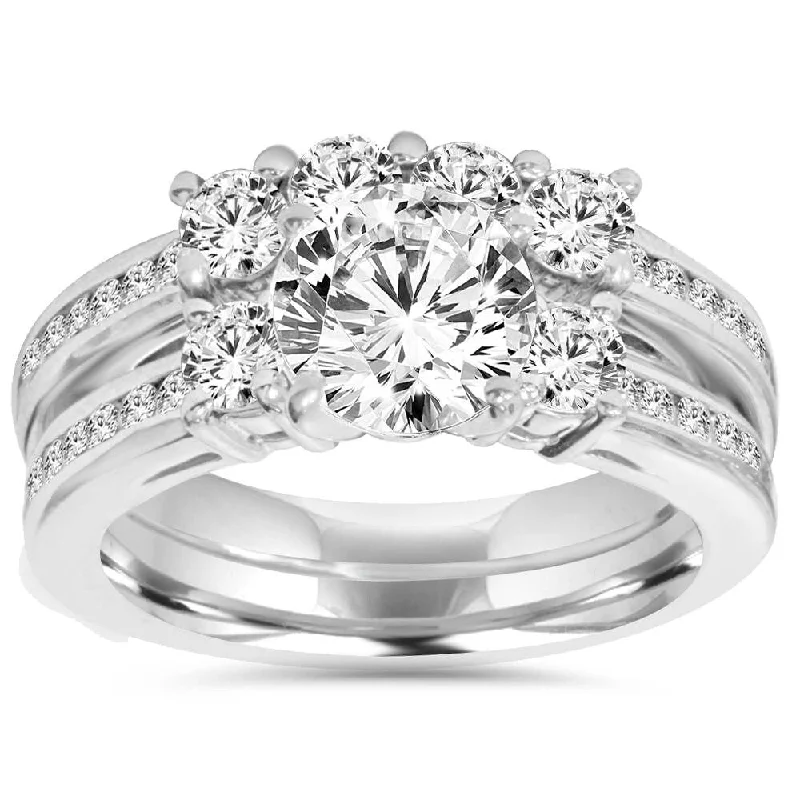 Ladies vintage diamond engagement ring-3 1/2ct Enhanced Diamond Engagement Ring Wedding Set White Gold Watch Video