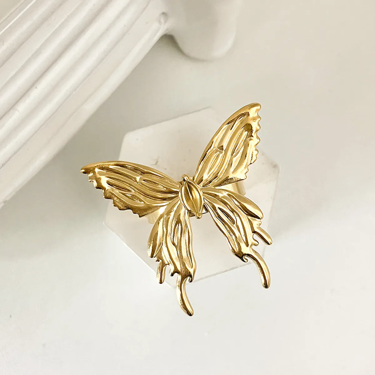 Ladies personalized name ring-Preppy Style Romantic Butterfly Stainless Steel Plating Gold Plated Rings