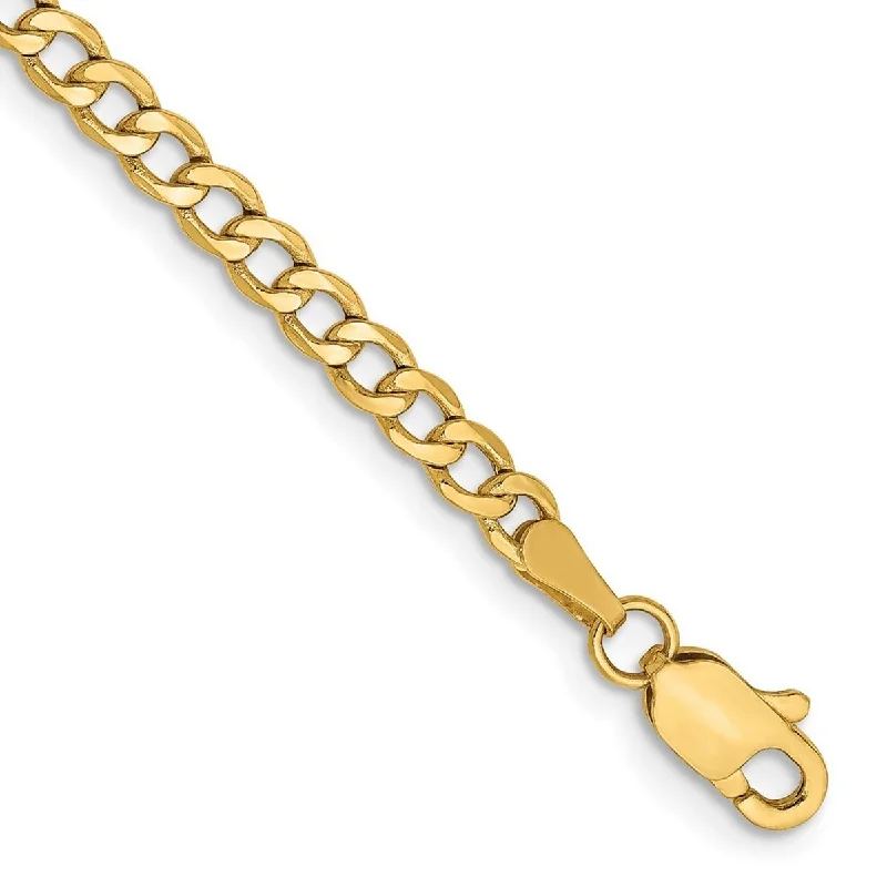 Ladies custom charm bangle-Curata 14k Yellow Gold 2.85mm Semi Solid Curb Chain Bracelet Options: 7" 8"