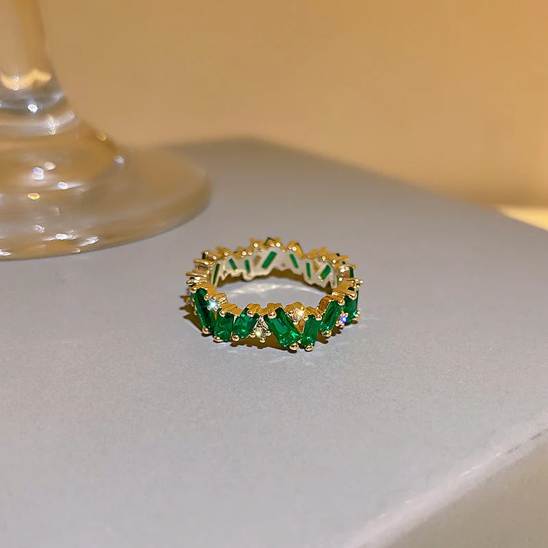 15# Emerald Zircon Stitching Ring (Real Gold Plating)