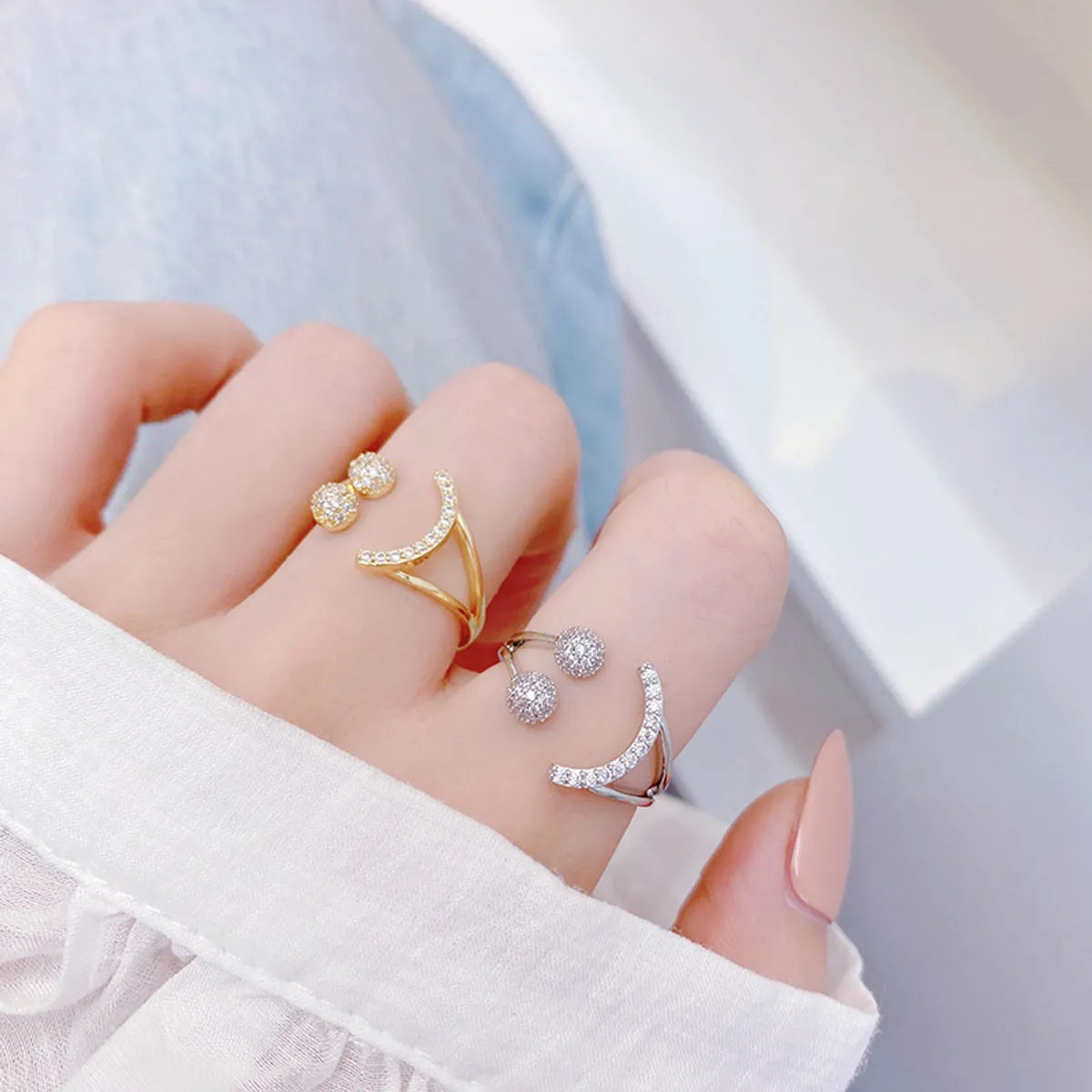 Ladies halo ring-Cute Sweet Simple Style Smiley Face Copper Plating Inlay Zircon Gold Plated Open Rings