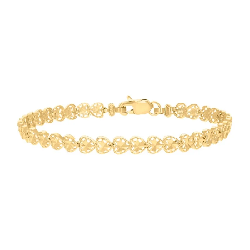 Ladies bohemian bangle-Curata 10k Yellow Gold 7" 5.3mm Sideways Heart Link Bracelet for Women