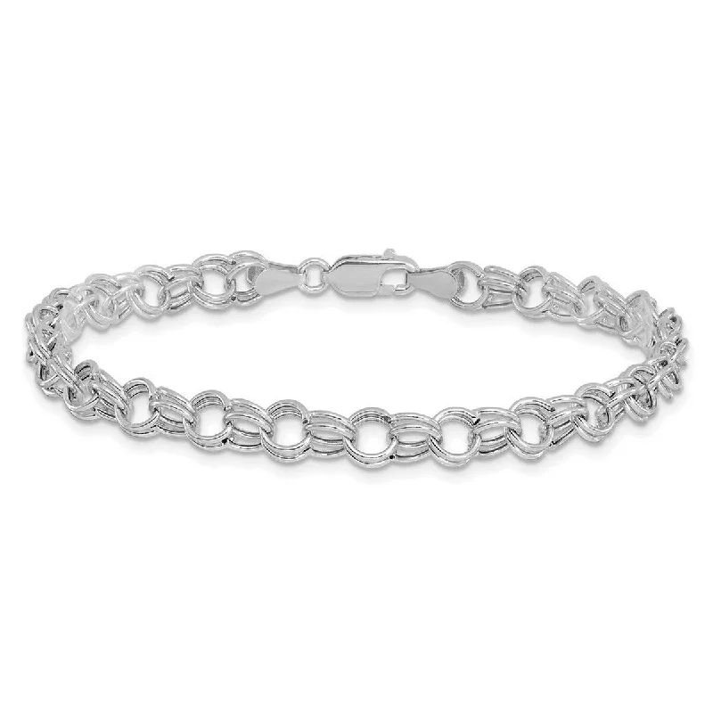 Ladies classic bracelet-Curata 14k White Gold 6mm Hollow Double Link Charm Bracelet Options: 7" 8"