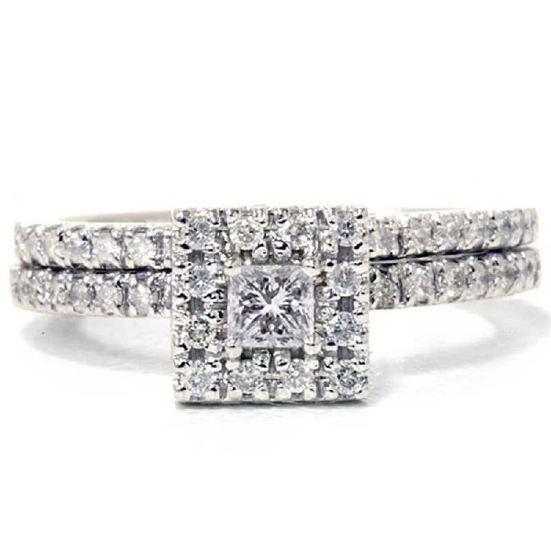 Ladies platinum diamond engagement ring-5/8ct Princess Cut Diamond Engagement Wedding Ring Set White Gold