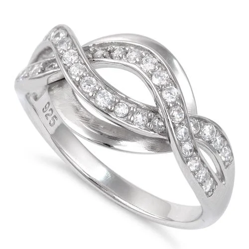 Ladies engagement ring-Sterling Silver Twist CZ Ring