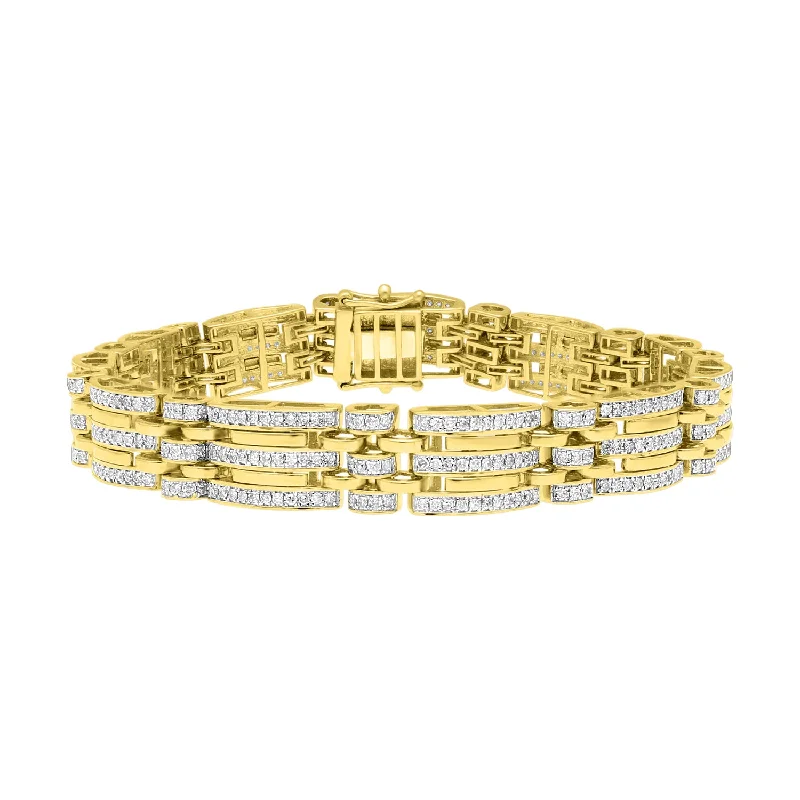 Ladies stackable bangle-MEN'S BRACELET 3.00CT ROUND DIAMOND 10K YELLOW GOLD