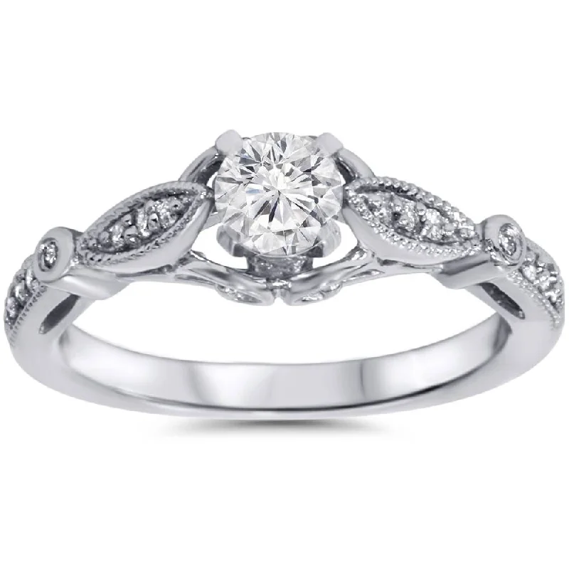 Ladies simple gold engagement ring-5/8ct Vintage Round Diamond Engagement Ring White Gold