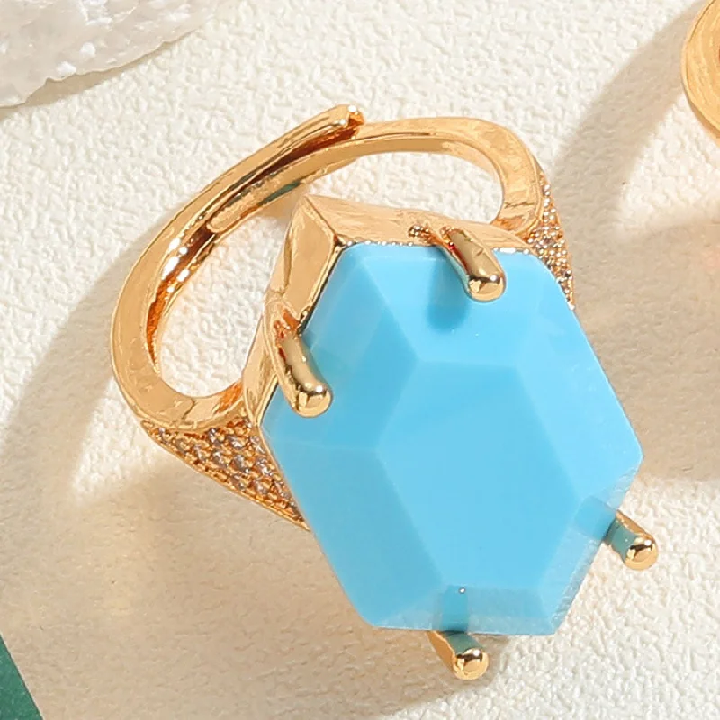 Earthy Blue Hexagonal Zircon Ring