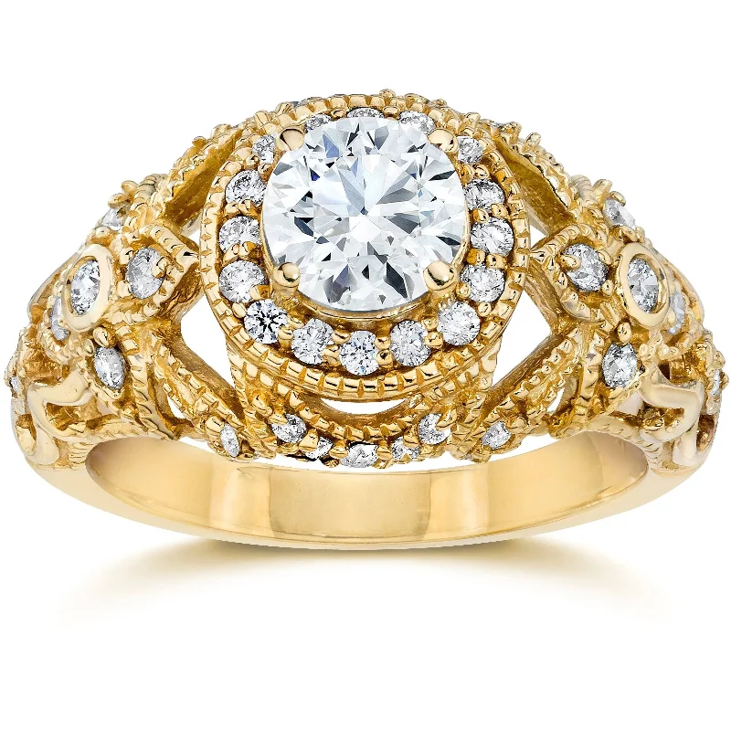 Ladies engagement ring with side diamonds-Emery 1.00Ct Vintage Diamond Engagement Yellow Gold