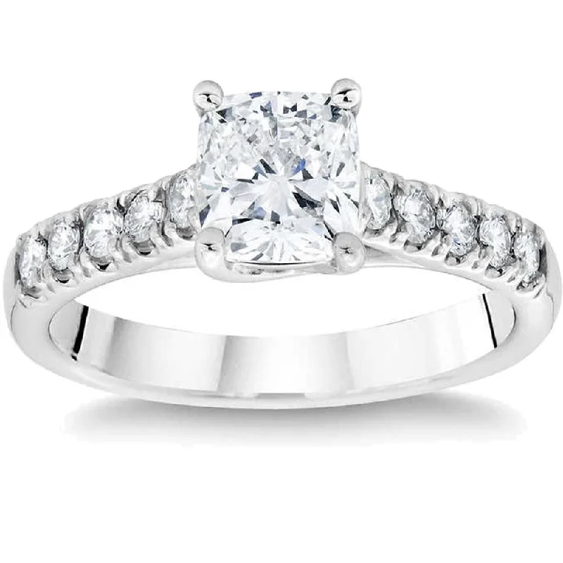 Ladies luxury engagement ring-1 1/2 Ct Cushion Diamond Engagement Ring White Gold Lab Grown