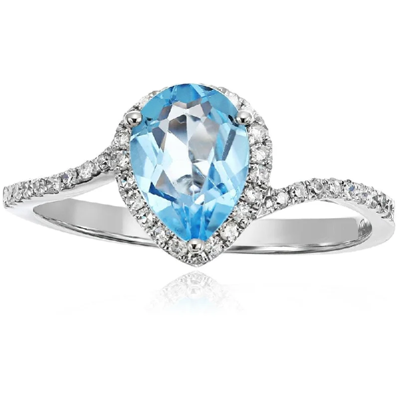 Ladies unique platinum engagement ring-Pinctore 10k White Gold Swiss Blue Topaz Diamond Engagement Ring