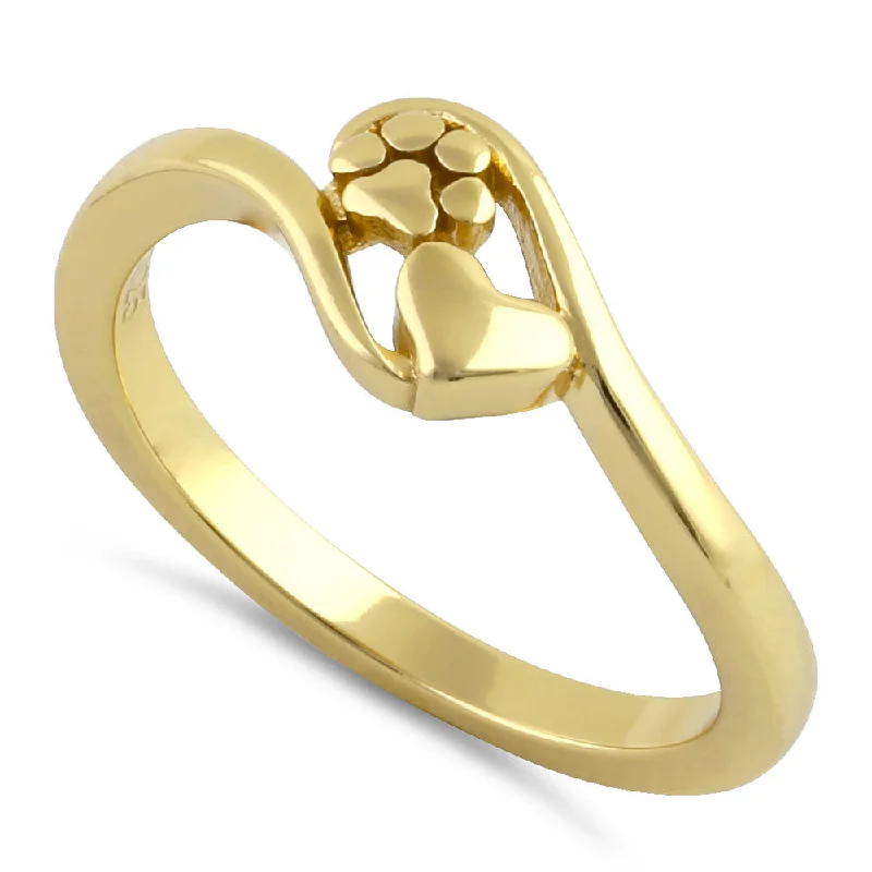 Ladies eternity ring-Sterling Silver Yellow Gold Plated Paw & Heart Ring