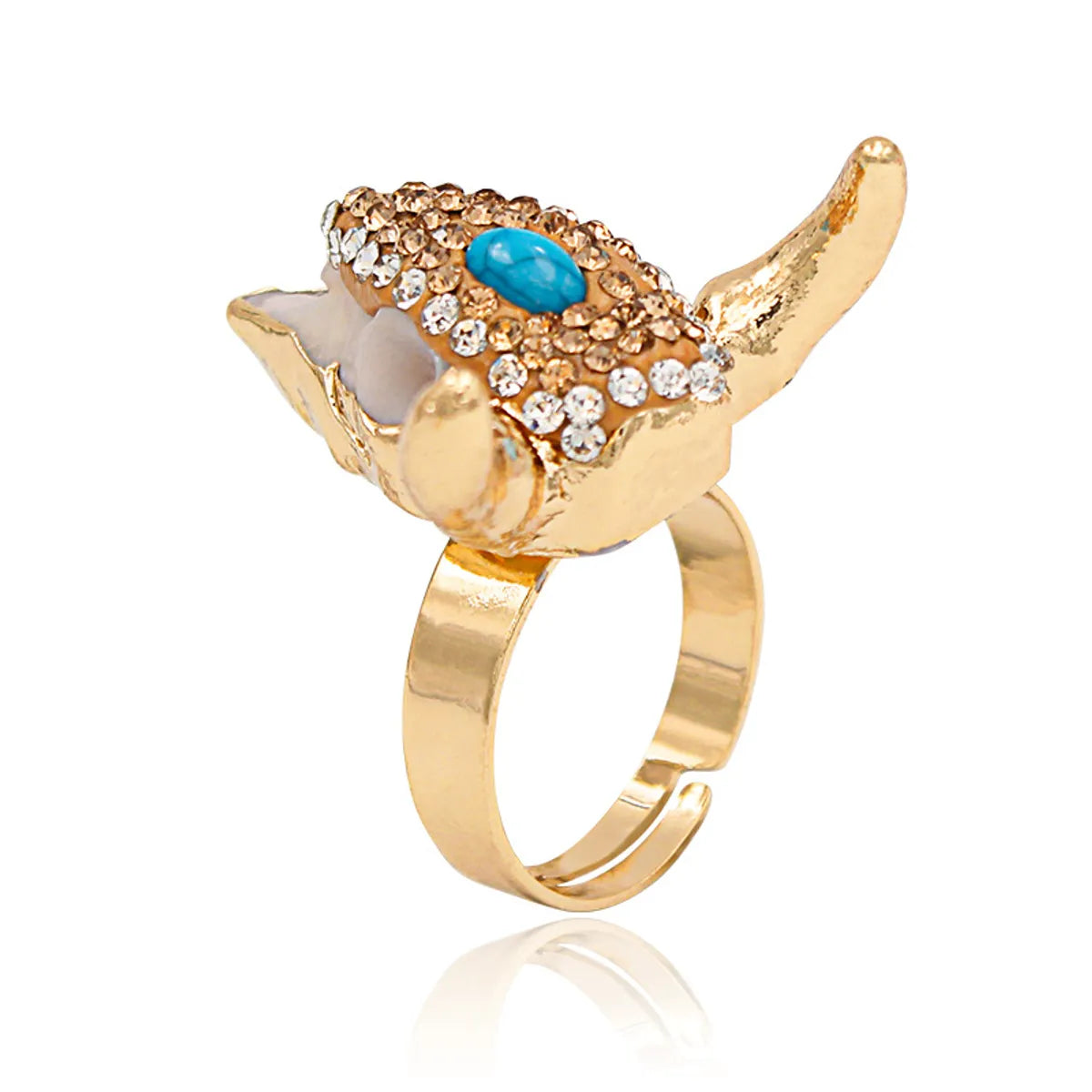 Ladies custom-made ring-Exaggerated Bull Head Alloy Inlay Turquoise Rhinestones Unisex Open Ring