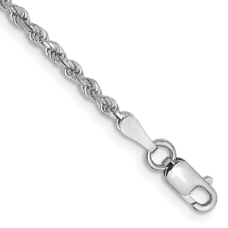 Ladies leather bracelet-Curata 10k White Gold Unisex 2mm Diamond Cut Rope Chain Bracelet Optons: 7" 8" 9"