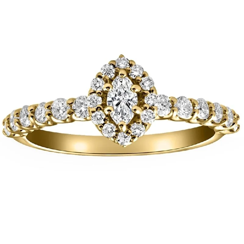 Ladies wedding engagement ring set-3/4Ct Marquise Halo Diamond Engagement Wedding Ring Set in White or Yellow Gold